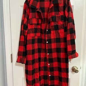 Red and Black Plaid Long Shirt Jacket